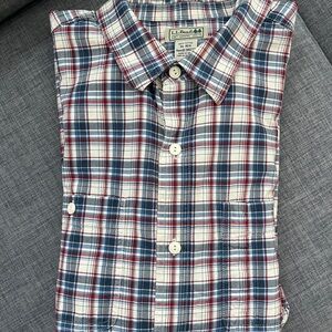 L. L. Bean Plaid Shirt Long Sleeves Button Down XL-Regular Blue White Red